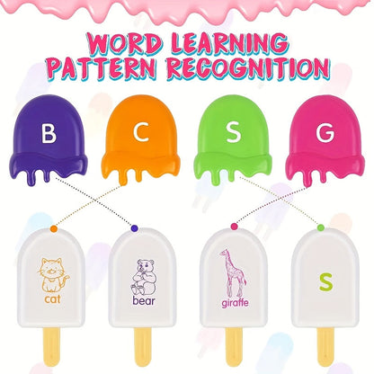 Ice Cream Preschool Learning Toy Set 52 Pieces Counting Color Sorting Stacking ABC Letters Uppercase and Lowercase Montessori Educational Toy for Toddlers Ages 3 and Up Birthday Gift