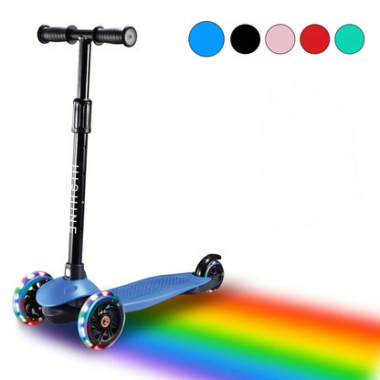 Kids 3-Wheel Scooter with Light Up Wheels – Adjustable Height Lean-to-Steer Toddler Scooter for Ages 2-5, Front Brake & Double Suspension, Pink Blue Black Red
