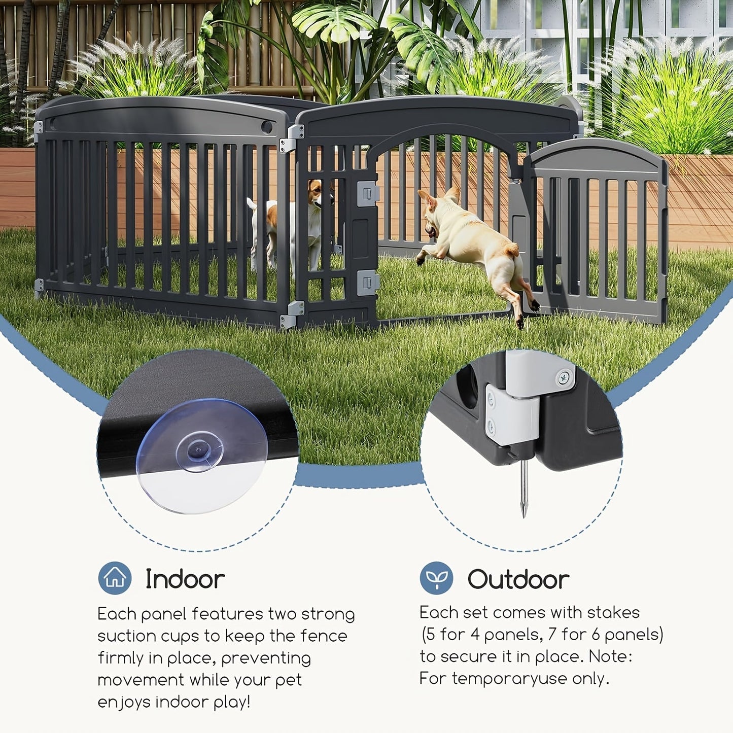 4 & 6 Panel Dog Pen Expandable Non-Slip Bottom Portable Indoor Outdoor Puppy Playpen with Safety Locking Door for Medium Dogs – Black & White
