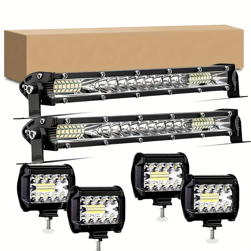 LED Light Bar Offroad Kit – 2x 10 Inch LED Light Bars + 4x 4 Inch Spot Lights for Jeep Truck SUV 4x4 Off-Road Driving, Waterproof Bright White Work Lights, Easy Install (Battery Not Included)