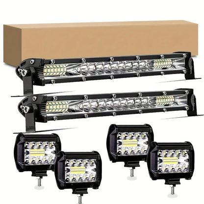 LED Light Bar Offroad Kit – 2x 10 Inch LED Light Bars + 4x 4 Inch Spot Lights for Jeep Truck SUV 4x4 Off-Road Driving, Waterproof Bright White Work Lights, Easy Install (Battery Not Included)