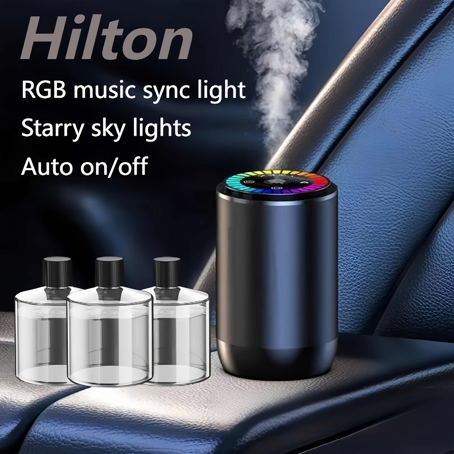 Smart Car Air Freshener Aromatherapy Diffuser Starry Sky Light Show USB Rechargeable Adjustable Fragrance – Natural French Scented Essential Oil Gardenia Ocean Lavender Cologne Car Gift