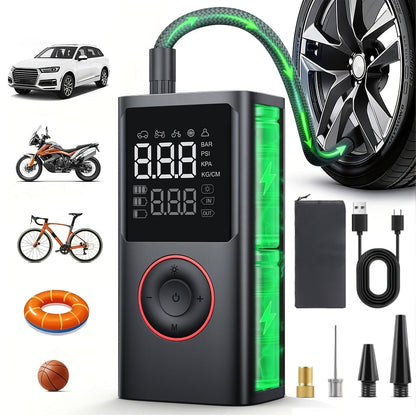 Cordless Tire Inflator 150PSI | 3X Fast Inflation, 3500mAh USB Rechargeable, Digital Gauge, LED Light & Auto Shut-Off – Portable Air Compressor for Cars, SUVs, Bikes, Motorcycles & Sports Balls