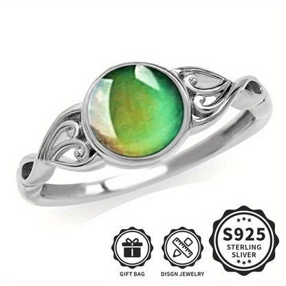 925 Sterling Silver Mood Ring with Temperature-Sensitive Color Change & Opal Inlay – Creative Unisex Ring for Men & Women, Lightweight 3.2g, Perfect for Daily Wear & Parties, Sizes 6-9