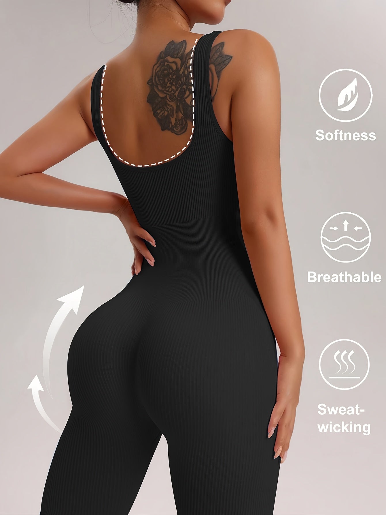 Women's Sleeveless Square Collar Jumpsuit – 90% Nylon Stretch Fabric, Thick & Opaque Active Wear for Yoga, Pilates, Running, Fitness & Everyday Events, Sizes S-XL, Multiple Colors