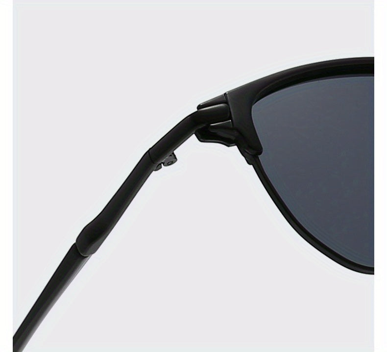 Retro Semi-Rim UV400 Sunglasses Unisex Vintage Half Frame Sunglasses for Men Women with Case & Cleaning Cloth - Classic Stylish Eyewear for Daily Driving Travel Outdoor