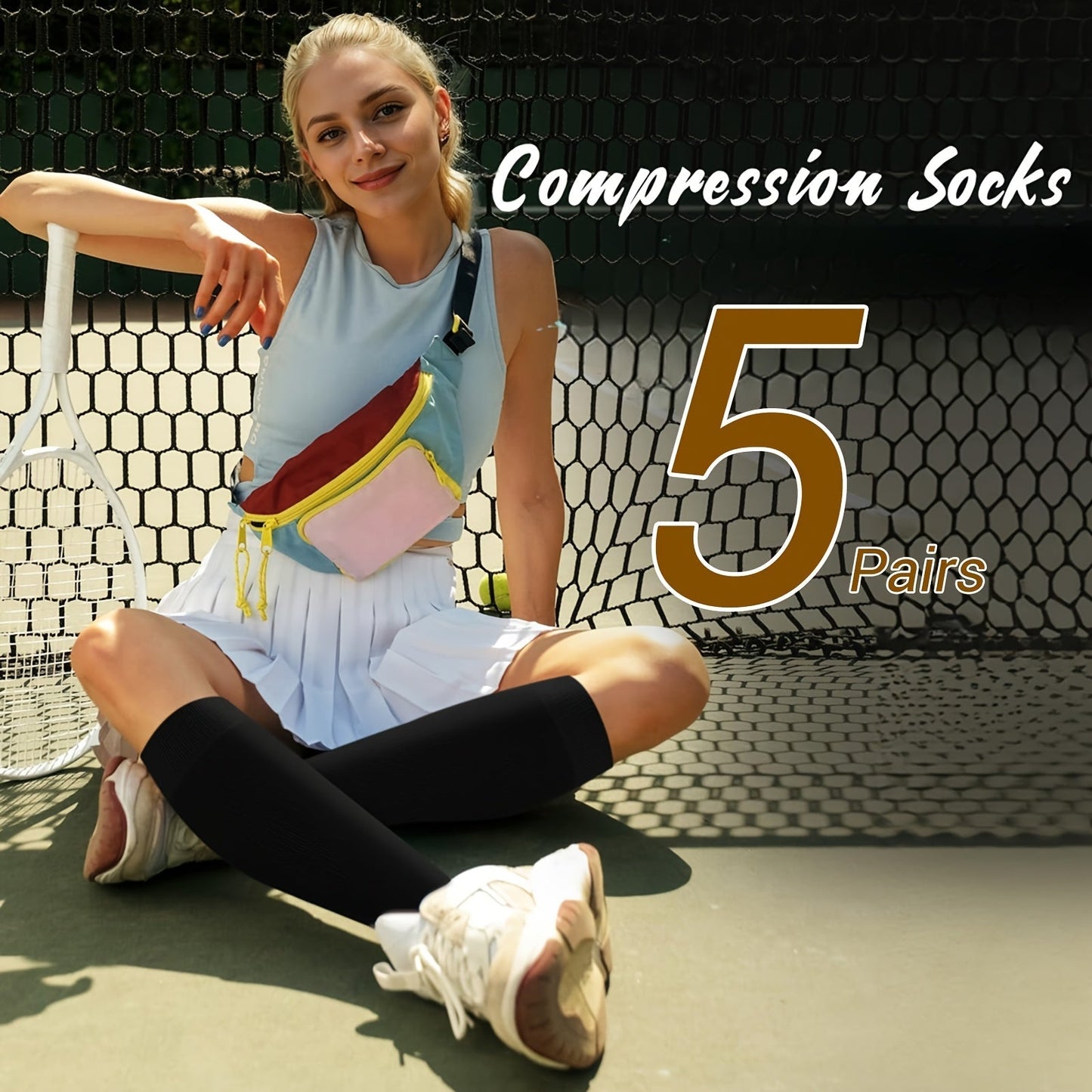 5 Pairs Copper Compression Socks for Women & Men – Black Athletic Support Socks for Running Hiking Cycling Travel, Sizes M-XL, Circulation & Pain Relief Compression Stockings