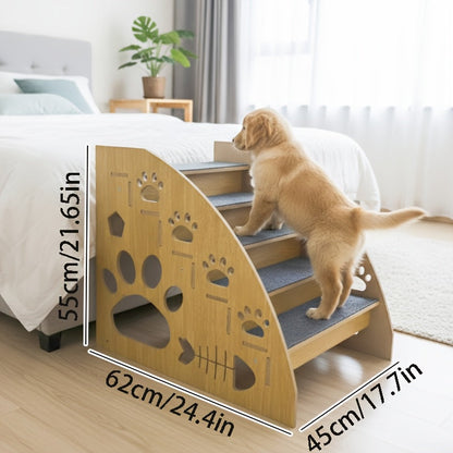 Non-Slip Pet Stairs for Bed and Couch - 3 or 5 Step Dog Steps with Safety Rails and Ramp Design, 15 Inch Height for Small Dogs Cats and Senior Pets, Lightweight Portable Pet Steps