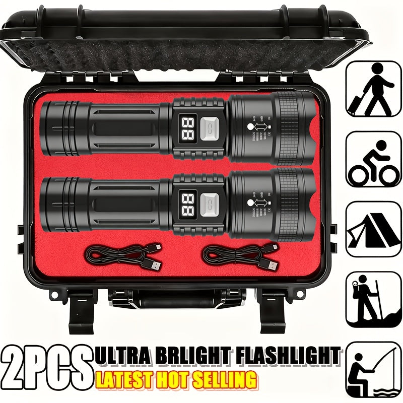 Rechargeable LED Flashlights 2-Pack – 1000-3000 Lumens Super Bright, 3 Modes, USB-C, Adjustable Beam, Emergency Power Outage Camping Hurricane Survival Gear Work Light