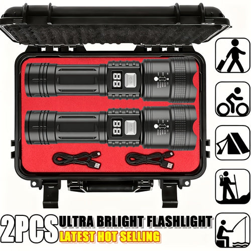 Rechargeable LED Flashlights 2-Pack – 1000-3000 Lumens Super Bright, 3 Modes, USB-C, Adjustable Beam, Emergency Power Outage Camping Hurricane Survival Gear Work Light