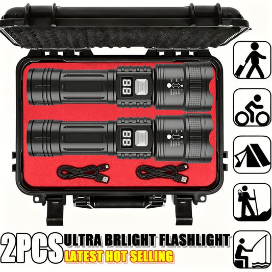 Rechargeable LED Flashlights 2-Pack – 1000-3000 Lumens Super Bright, 3 Modes, USB-C, Adjustable Beam, Emergency Power Outage Camping Hurricane Survival Gear Work Light