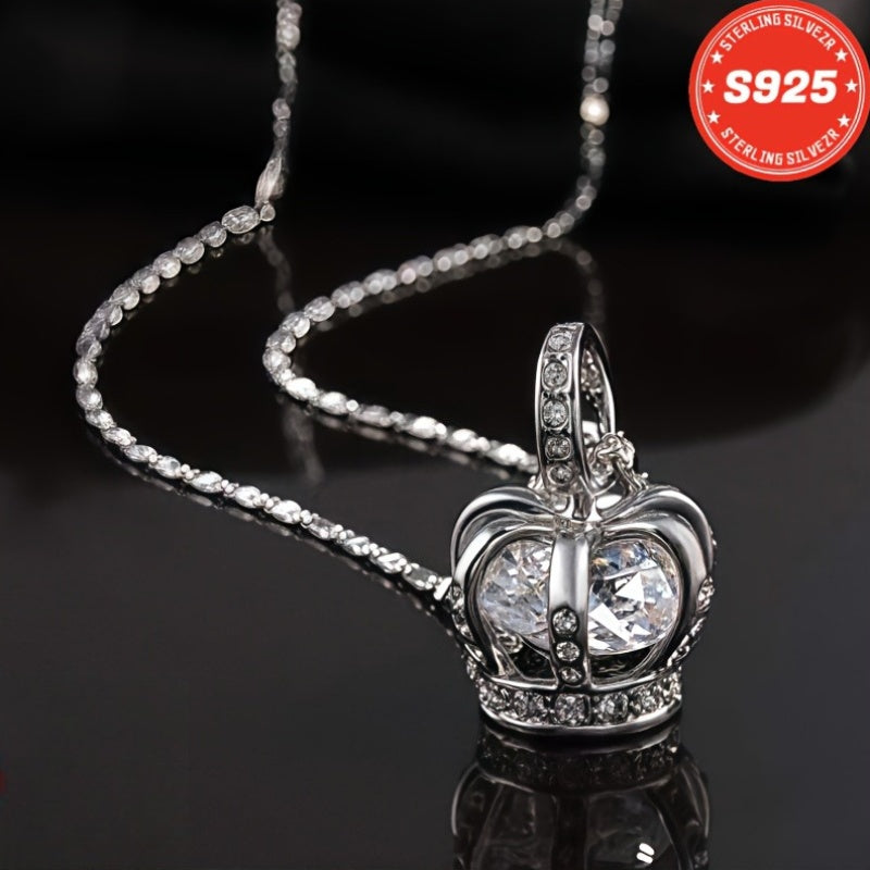 S925 Sterling Silver Crown Necklace for Women 18 Inch – 5A Cubic Zirconia Pendant, Hypoallergenic CZ Choker, Elegant Gift for Wife Girlfriend Mom Daughter Birthday Anniversary Christmas