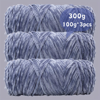 Velvet Chenille Yarn 3-Pack 300g (100g x3) Soft Bulky Knitting Crochet Yarn 47 Colors Beginner Friendly Luxury Handcraft for Sweaters Scarves Hats Dolls Bags Amigurumi DIY Projects