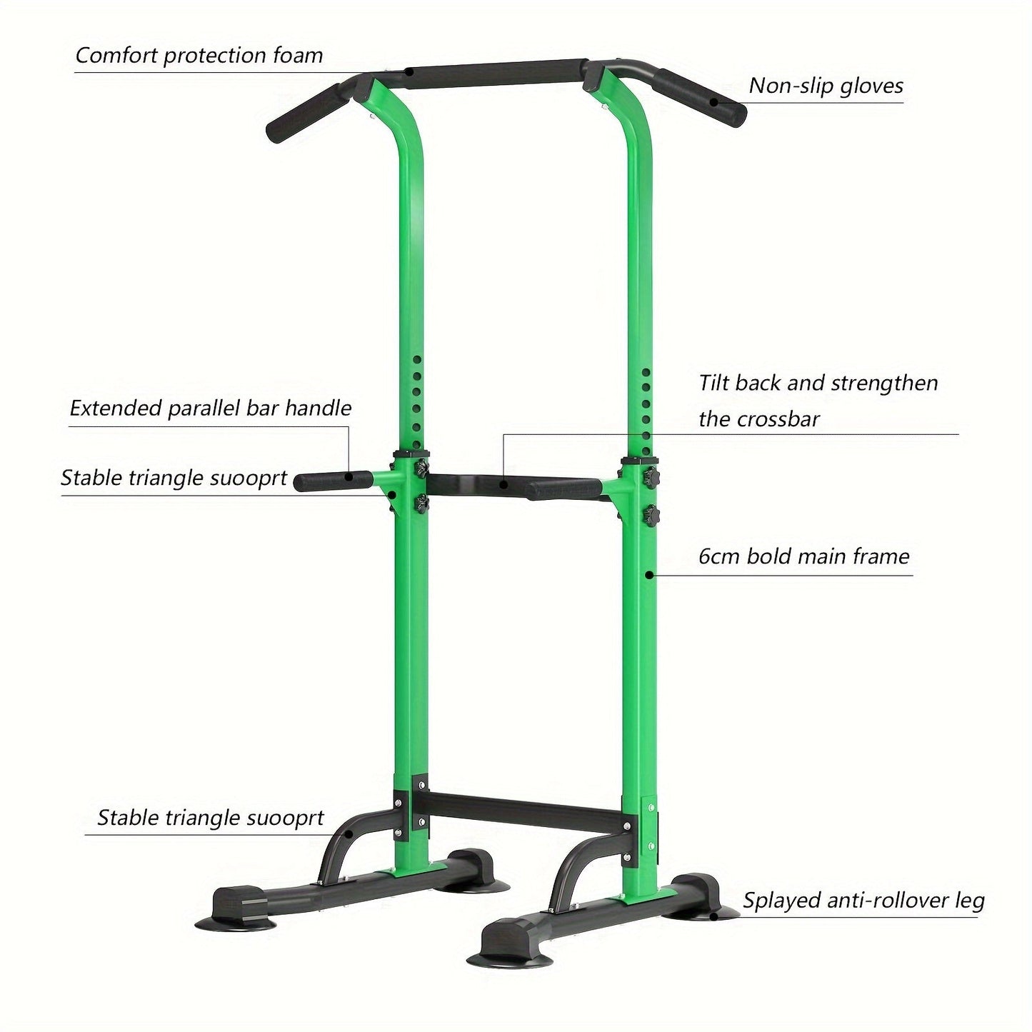 Power Tower Dip Station with Pull-Up Bar 10 Adjustable Heights 330 lbs Capacity Full-Body Strength Training for Home Gym – Pink Black Red Yellow Blue Orange Green