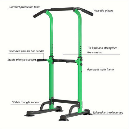 Power Tower Dip Station with Pull-Up Bar 10 Adjustable Heights 330 lbs Capacity Full-Body Strength Training for Home Gym – Pink Black Red Yellow Blue Orange Green