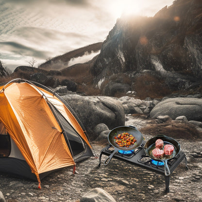 Portable Propane Camp Stove 1 or 2 Burner - Outdoor Gas Cooker with CSA Certified Regulator & Hose for Camping, BBQ, Home Brewing, Turkey Fry & Patio Cooking