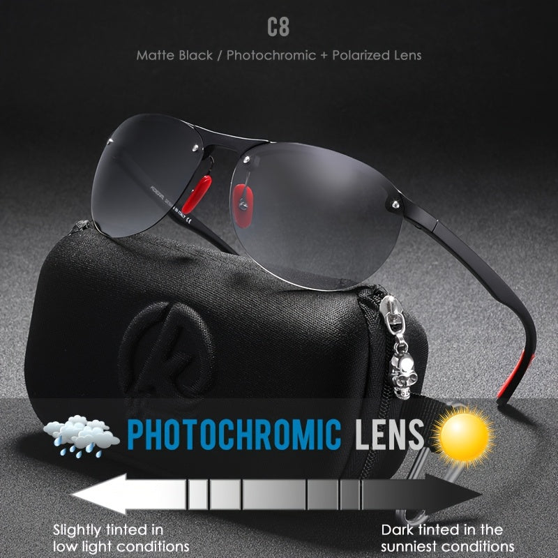 KDEAM Photochromic Polarized Sunglasses for Men & Women – Frameless Oval TR90 Lightweight Frame, Auto-Darkening TAC Lens, UV400 Protection, Mirrored Finish, Includes Hard Case & Cloth