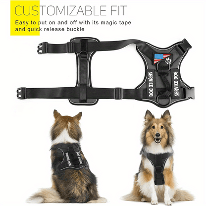 No-Pull Dog Harness Set Reflective Vest with 5 Patches – Adjustable Soft Oxford Mesh Service Dog Harness Front & Back Clip for Small Medium Large Dogs XS to XL