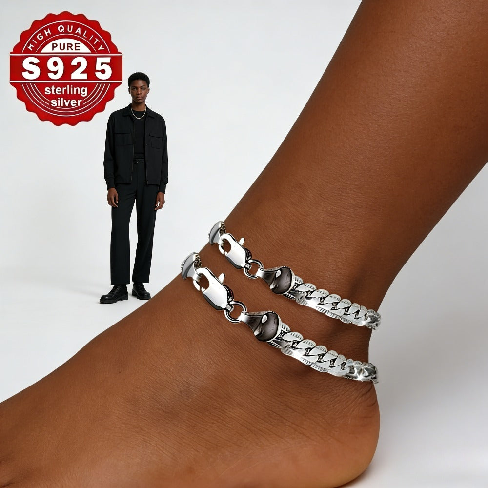925 Sterling Silver Twisted Ankle Bracelet Set 2pcs – Hypoallergenic Minimalist Anklet for Women & Men, Classic Elegant Daily Jewelry, Unisex Ankle Chain, Perfect Holiday Gift