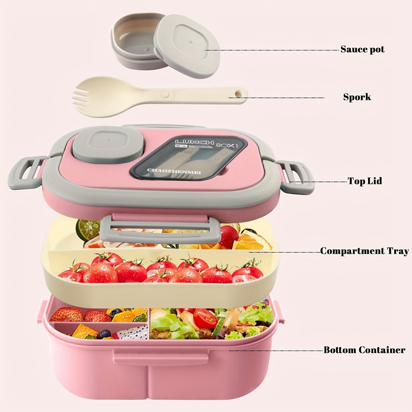 2-Layer Bento Lunch Box Set with Cup & Insulated Lunch Bag – Multi-Grid Leakproof Food Container for School, Office & Picnic, Choose Salad, Coffee, Milk or Soup Cup, Pink Green Blue White