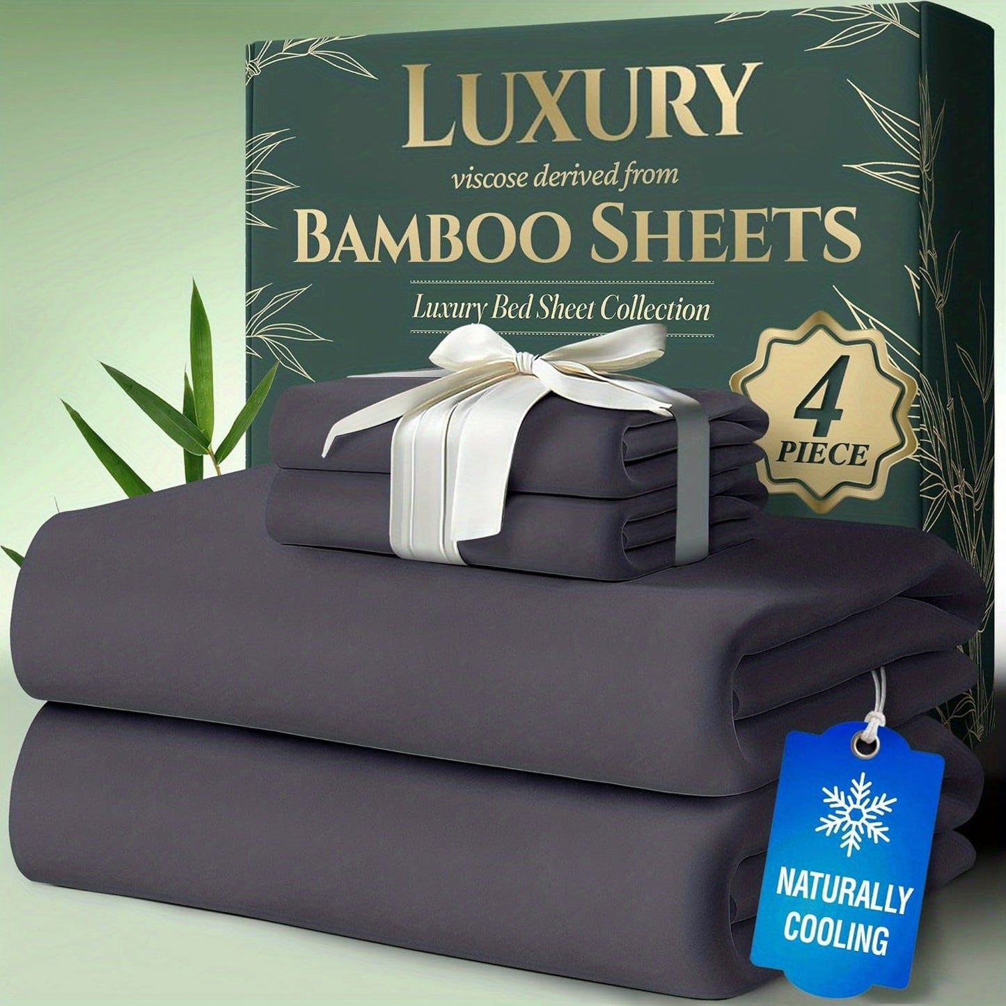 Cooling Bamboo Bed Sheet Sets Deep Pocket | Ultra-Soft Breathable 4-Piece Sheets for Hot Sleepers | Twin Full Queen King | Moisture-Wicking Temperature Regulating Pillowcases Included