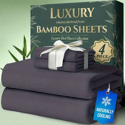 Cooling Bamboo Bed Sheet Sets Deep Pocket | Ultra-Soft Breathable 4-Piece Sheets for Hot Sleepers | Twin Full Queen King | Moisture-Wicking Temperature Regulating Pillowcases Included