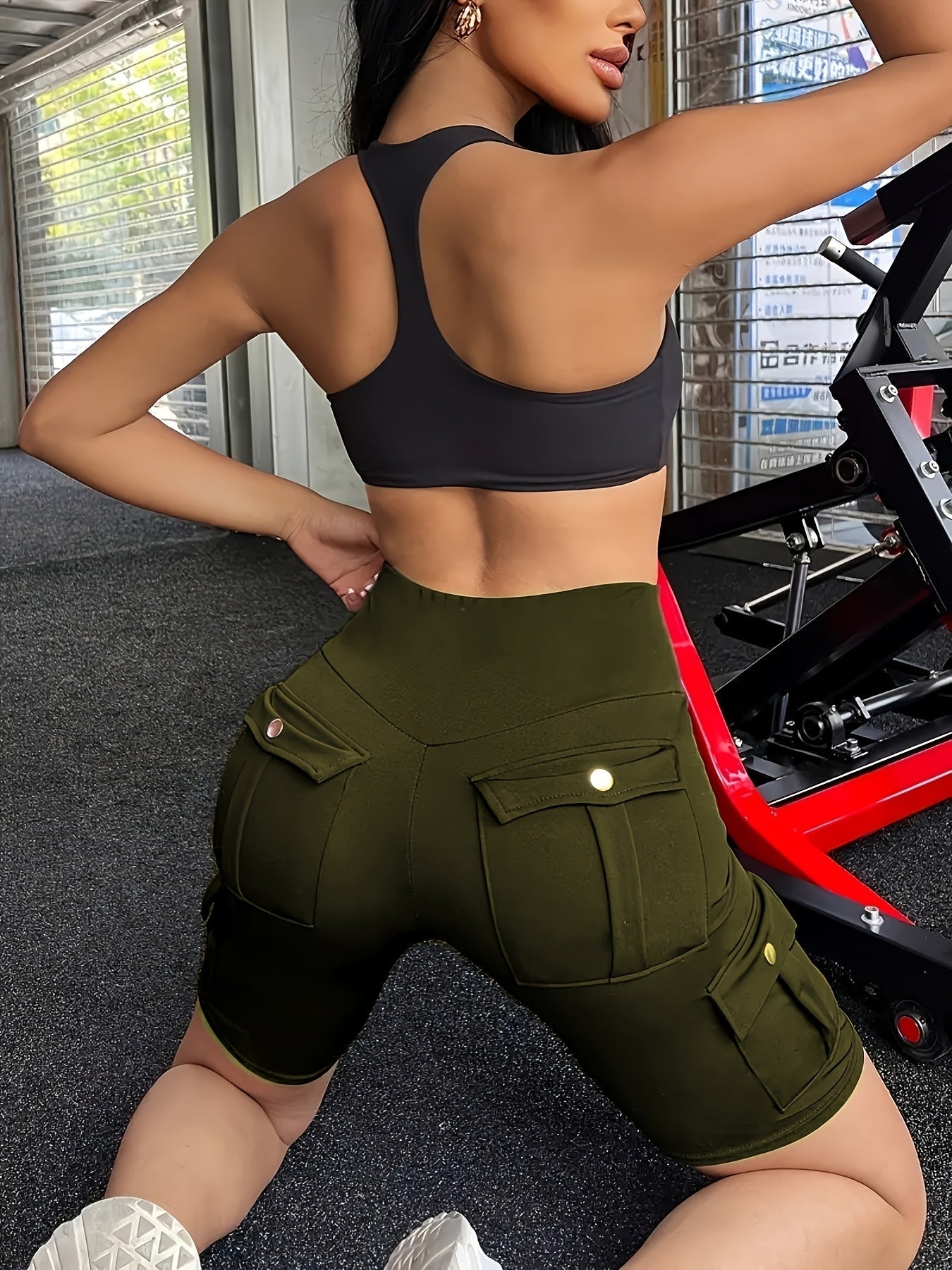 Women's High Waist Yoga Shorts with Pockets – Solid Color Soft Stretch Workout Shorts for Yoga Gym Running, Flattering Fit, Spring Summer Fall Activewear