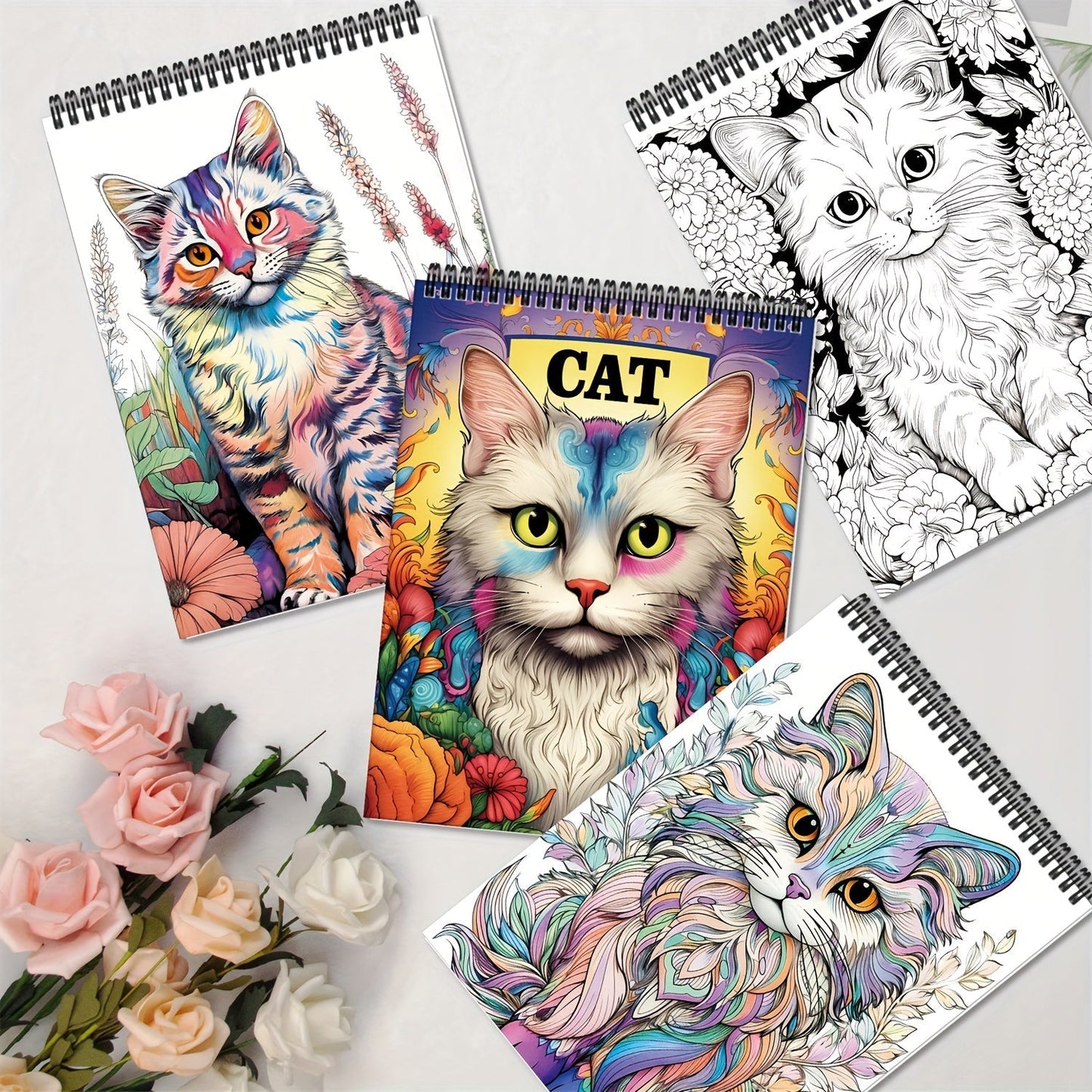 Adult Coloring Books Set of 5 with 150 Unique Designs – Spiral Bound Mindfulness Art Books Featuring Butterflies, Cats, Ocean, Cottage & Magical Wishes – Perfect Stress Relief Gift for Women, Men & Teens