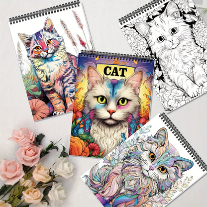 Adult Coloring Books Set of 5 with 150 Unique Designs – Spiral Bound Mindfulness Art Books Featuring Butterflies, Cats, Ocean, Cottage & Magical Wishes – Perfect Stress Relief Gift for Women, Men & Teens