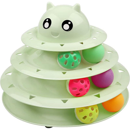 3-Tier Turntable Cat Toy with 6 Colorful Balls – Interactive Mental & Physical Stimulation Toy for Kittens & Cats, Anti-Slip Base, No Battery Needed, Red Green Pink Blue