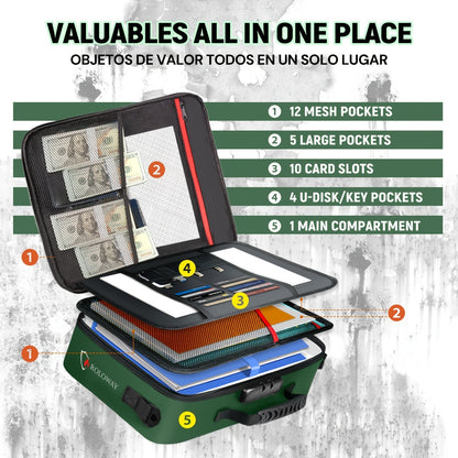 Fireproof Document Bag with Combination Lock & Reflective Strip – 17x11.8x5 Inch Multi-Layer File Organizer for Passports Cash Cards Certificates A4 Legal Size Documents Home Office Travel Safety