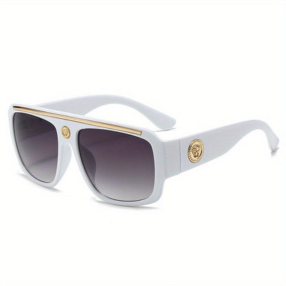 Cyberpunk Oversized Square Sunglasses for Men – Extra Large Frame 139mm+, Black & Gold Metal Trim, Decorative Lens, Futuristic Street Fashion & Cosplay Eyewear