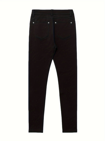 Women's High Waist Stretch Skinny Jeans Metal Button Street Style Slim Fit Denim Pants 10 Colors S-XXL Everyday Wear