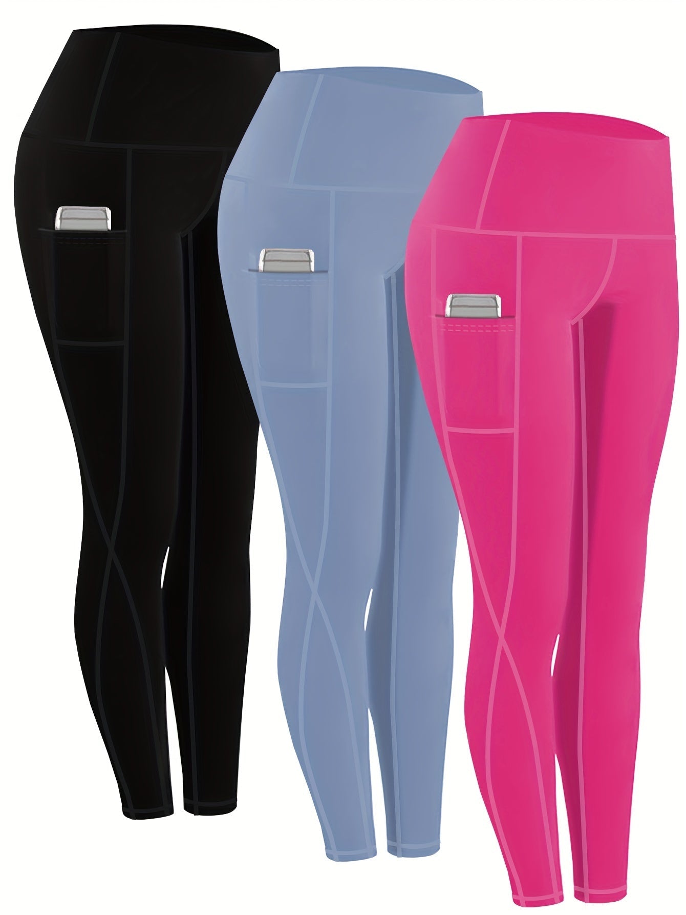 Women's High Waist Compression Leggings 3-Pack with Pockets 230g Breathable Tights for Yoga Fitness Sports Daily Wear – All Seasons Multi-Color Shapewear S-XXL