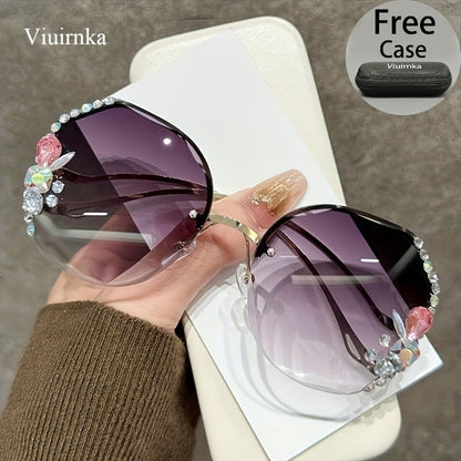 Women's Diamond-Accented Fashion Sunglasses with Case – Gradient UV Protection Lenses, 7 Colors – Stylish Eyewear for Daily Wear, Parties & Summer