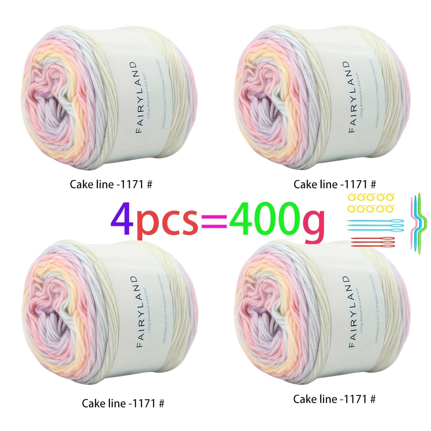 Colorful Yarn Thread & Weaving Accessories Kit 2/4pcs Cotton Acrylic Wool Blend with C-Type Buckle Weaving Needle Bow Twist Needle DIY Knitting Crochet Sweater Scarf Beginner Craft Set