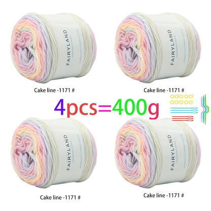 Colorful Yarn Thread & Weaving Accessories Kit 2/4pcs Cotton Acrylic Wool Blend with C-Type Buckle Weaving Needle Bow Twist Needle DIY Knitting Crochet Sweater Scarf Beginner Craft Set