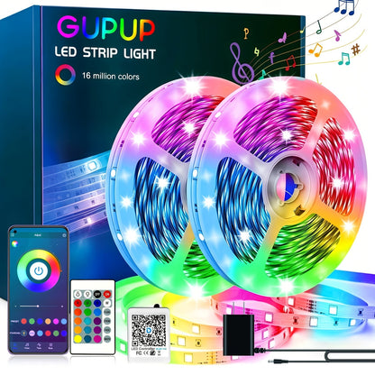 RGB LED Strip Lights App Remote Control Music Sync Dimmable Color Changing Timing – Smart LED Lights for Bedroom Living Room Game Room Decor 16.4FT to 200FT