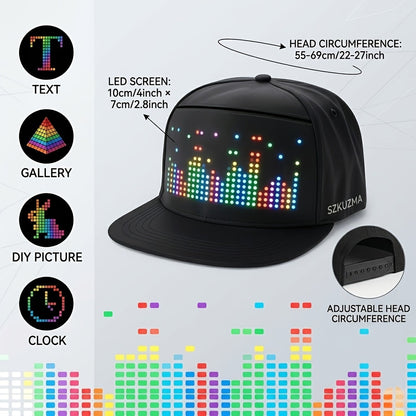Programmable LED Hat APP Controlled Scrolling Text Animation Light Up Cap Unisex Adjustable Smart LED Baseball Cap for Party Wedding Valentine's Day Carnival Festival Men Women