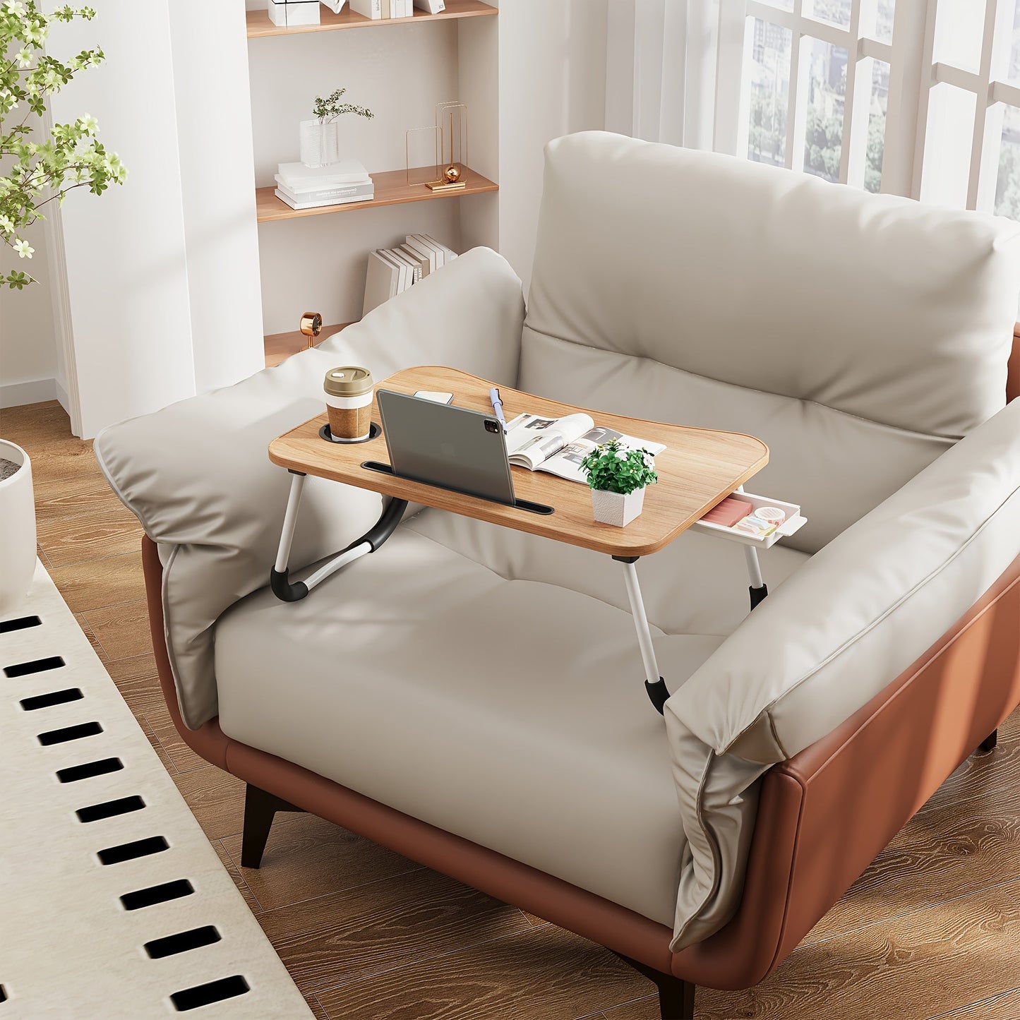 Lap Desk Bed Tray for Laptop & Eating – Large Breakfast Tray with Cup Holder & Drawer for Sofa Couch Floor Sitting, Study Reading Writing Portable Lap Table