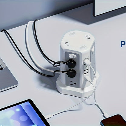 Power Strip Tower 16 AC Outlets 5 USB Ports USB-C PD20W 1500J Surge Protector Flat Plug Desktop Extension Cord