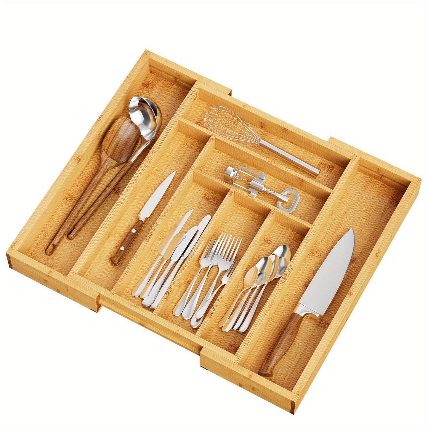 Bamboo Expandable Drawer Organizer Adjustable Cutlery Tray with 6-8 Compartments for Kitchen Silverware Utensils Bedroom Jewelry Office