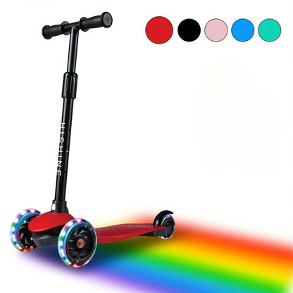 Kids 3-Wheel Scooter with Light Up Wheels – Adjustable Height Lean-to-Steer Toddler Scooter for Ages 2-5, Front Brake & Double Suspension, Pink Blue Black Red