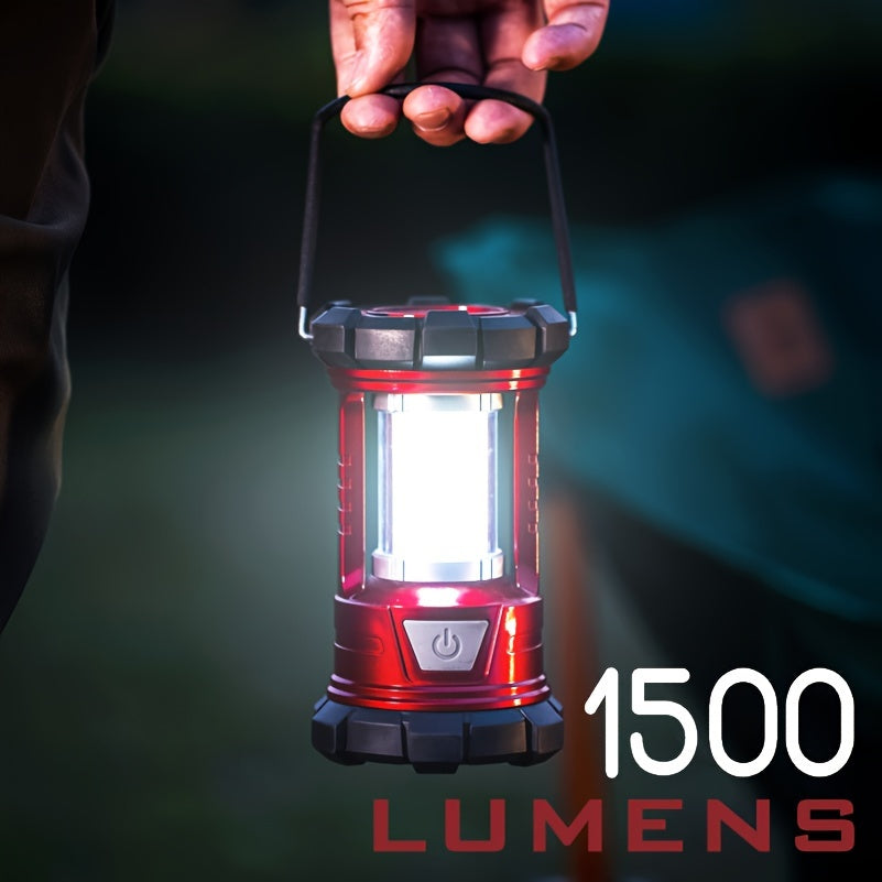 2 Pack Rechargeable Camping Lantern 1500LM LED with Phone Charger, 3 Light Modes, Portable Hurricane Emergency Lantern for Camping, Hiking, Power Outage, Outdoor Survival