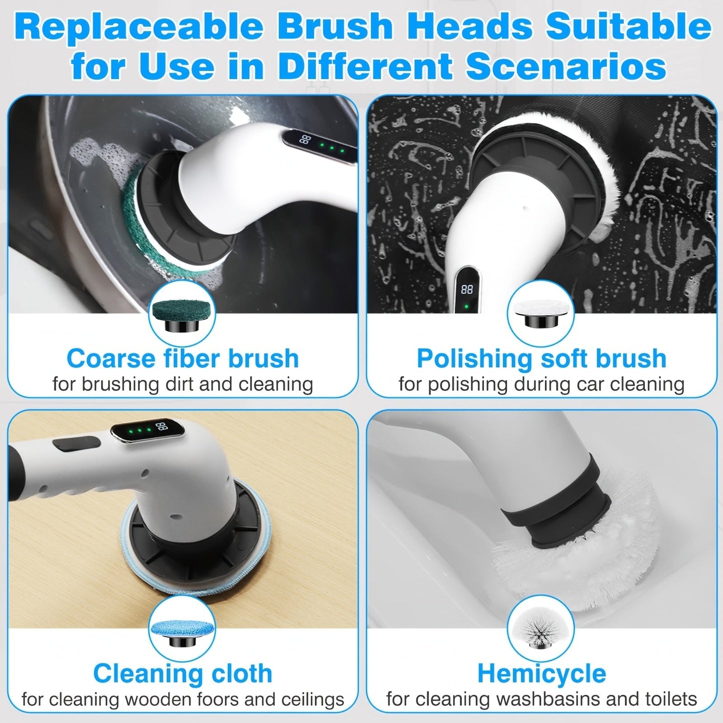 Electric Spin Scrubber with 7 Replaceable Brush Heads – Cordless, Dual Adjustable Speeds, Adjustable Detachable Handle, for Bathroom, Tub, Tile & Floor Cleaning