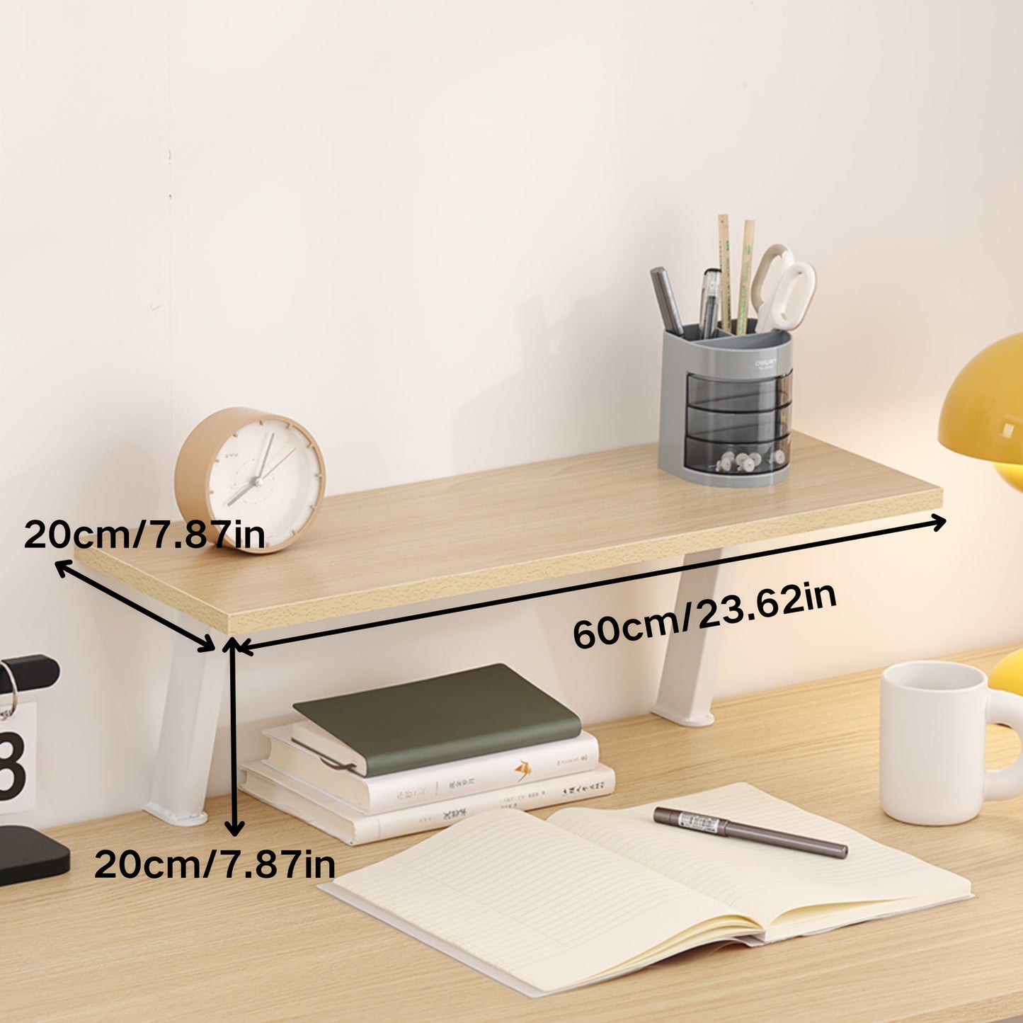 White Wooden Floating Desk Shelf – No-Drill Multi-Level Countertop Organizer for Home Office, Holds Books, Pens & Supplies, Rectangular Wall-Mounted Display Shelf, Great Thanksgiving & Christmas Gift