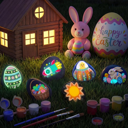 Glow in the Dark Rock Painting Kit for Kids Ages 6+ – Complete Arts & Crafts Set with 10 Rocks, 17 Paints, Gems, Brushes & Stickers | STEM Creative Art Toy Gift for Boys & Girls, Birthday & Easter