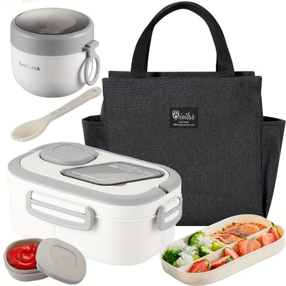 2-Layer Bento Lunch Box Set with Cup & Insulated Lunch Bag – Multi-Grid Leakproof Food Container for School, Office & Picnic, Choose Salad, Coffee, Milk or Soup Cup, Pink Green Blue White