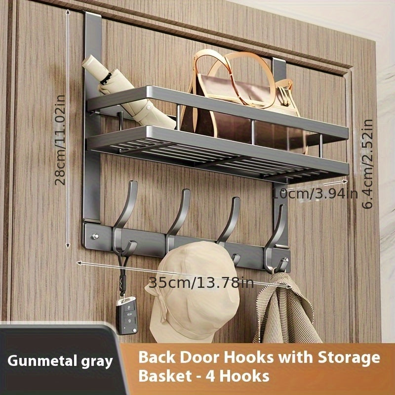 Over-the-Door Storage Rack Heavy Duty Metal Hooks | No Tools Required 4 to 8 Hooks | Bedroom Bathroom Kitchen Closet Door Organizer Hanger | Black Gray | 14 to 24 Inch