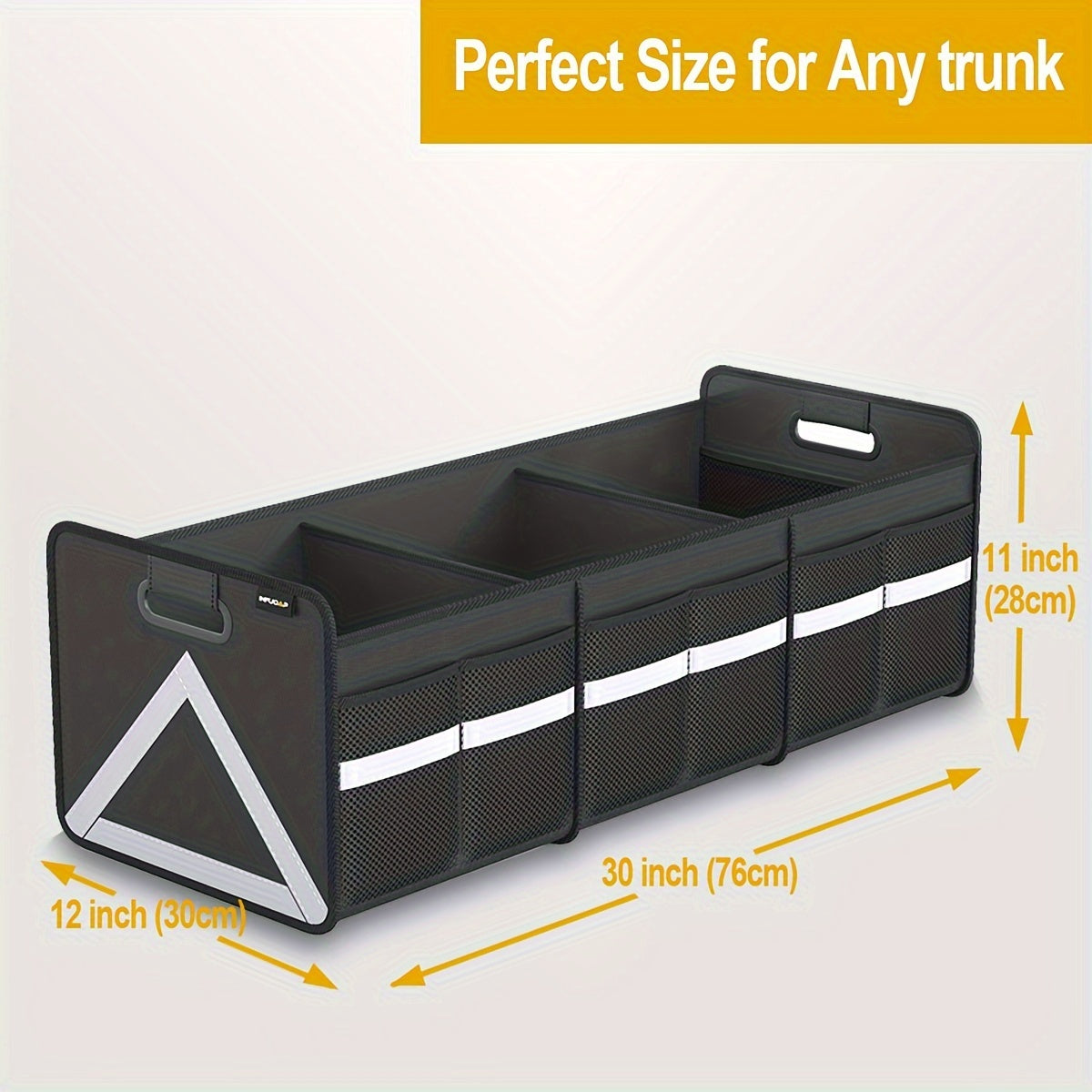 Car Trunk Organizer Heavy Duty Foldable with Multi-Pocket Storage & Reflective Stripe – Collapsible Space Saver for Car, SUV & Minivan – Secure Zipper Closure – Velora